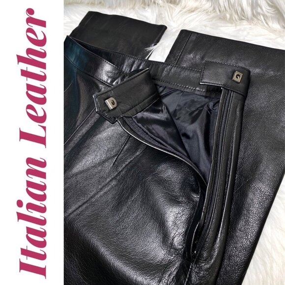 VINTAGE Y2K ITALIAN LEATHER STRAIGHT LEG SIDE ZIP PANTS BLACK,‎  28 X 30 - Picture 4 of 8